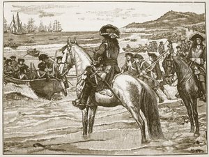 Franskmændene trækker sig tilbage fra Torbay, illustration fra Cassells Illustrated History of England (sepiafoto) af English School