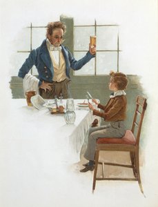 The Friendly Waiter, illustration til David Copperfield (1850) af Charles Dickens (1812-70) af English School