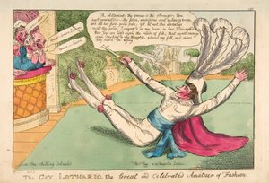 Den homoseksuelle Lothario. The Great and Celebrated Amateur of Fashion, pub. 1813 (håndfarvet gravering) af English School
