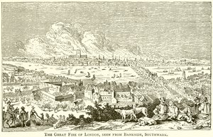 The Great Fire of London, set fra Bankside, Southwark af English School