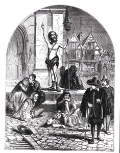 Den store pest i 1665, entusiasten fordømte London (gravering) (bw foto) af English School