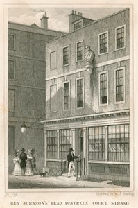 The Grecian Coffee House, Devereux Court, Strand, med en buste af Ben Johnson af English School