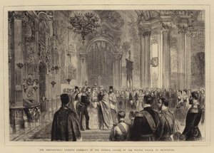 Die griechisch-russische Hochzeitszeremonie in der kaiserlichen Kapelle des Winterpalastes, St. Petersburg (Stich)