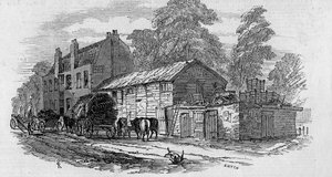 Half-Way House mellem Knightsbridge og Kensington, indgraveret af Frederick James Smyth, 1848 af English School