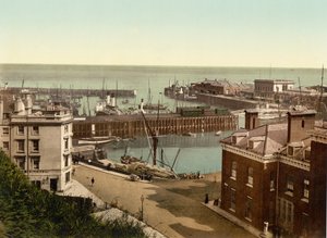 Havnen, Folkestone (håndkoloreret foto) af English School