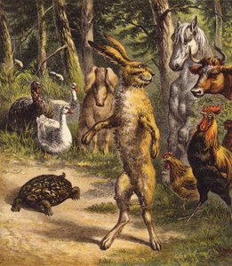 Haren og skildpadden (farve litho) af English School