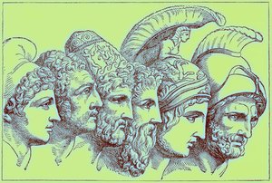 The Heroes of the Trojan War: Paris, Diomedes, Odysseus, Nestor, Achilles, Agamemnon, illustration fra The Illustrated History of the World, udgivet ca. 1880 (digitalt forbedret billede) af English School