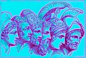 The Heroes of the Trojan War: Paris, Diomedes, Odysseus, Nestor, Achilles, Agamemnon, illustration fra The Illustrated History of the World, udgivet ca. 1880 (digitalt forbedret billede) af English School
