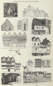 Husene og butikkerne i Old London (gravering) af English School