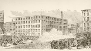 Hændelsen i Second Avenue under New York Draft Riots i juli 1863 (litho) af English School