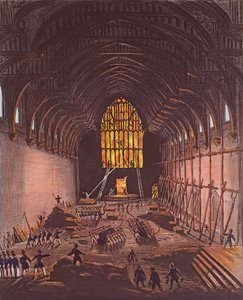 Det indre af Westminster Hall, 1834 (farvegravering) af English School