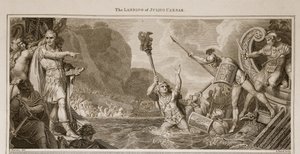 The Landing of Julius Cæsar, illustration fra David Humes The History of England, pub. af R. Bowyer, London, 1812 af English School