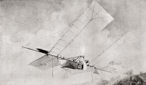 Langley Aerodromen lentokone lennossa 1800-luvulla. Vuonna 1897 julkaistusta The Strand Magazinesta. af English School