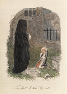 The Last of the Spirits, illustration til A Christmas Carol af Charles Dickens (1812-70) 1843 (farvegravering) af English School