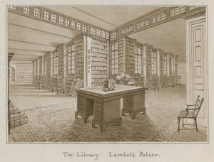 The Library, Lambeth Palace, London (wc på papir) af English School