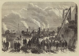 London Fire Brigade ved Practice on Themsen Embankment (gravering) af English School