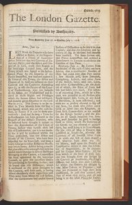 The London Gazette, nummer 5655, side 1, 28. juni 1718 (tryk) af English School