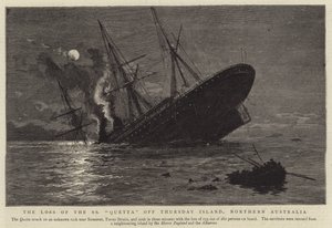 Tabet af SS "Quetta" ud for Thursday Island, det nordlige Australien (gravering) af English School