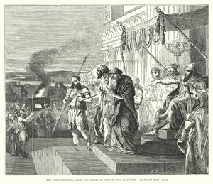 De løgnagtige profeter, Akab og Zedekias, beordret til henrettelse, Jeremias XXIX, 21, 22 (gravering) af English School