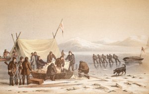 The Meeting in Wellington Channel, 14. juni 1851, illustration fra Voyage to Baffins Bay og Barrow Straits..., 1852 (håndfarvet gravering) af English School