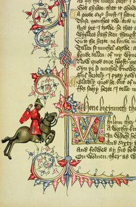The Merchant, faksimiledetalje fra The Canterbury Tales, af Geoffrey Chaucer (ca. 1342-1400) af English School