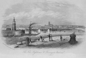 The New Lighthouse og Ramsgate Harbor af English School