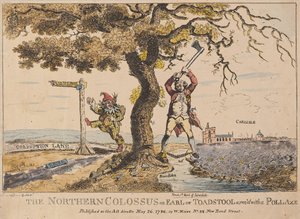 The Northern Colossus eller Earl of Toadstool, pub. 1786 (håndfarvet gravering) af English School