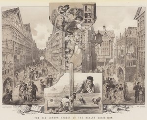 The Old London Street på Health Exhibition (farve litho) af English School