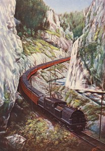 The Olympian, tog på Chicago, Milwaukee, St Paul og Pacific Railroad, USA (farve litho) af English School