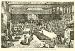 Pakkehallen ved Mrs Moet og Chandon, Epernay (gravering) af English School