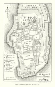 Paladset eller det øvre citadel i Tiryns (litografi) af English School