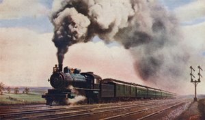 Pennsylvania Limited i fuld fart, Pennsylvania Railroad, USA af English School