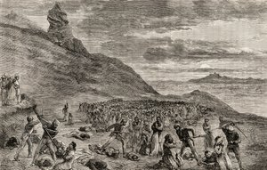 Forfølgelsen og massakren af de kristne på øen Madagaskar i 1849, ca. 1865 (træstik) af English School