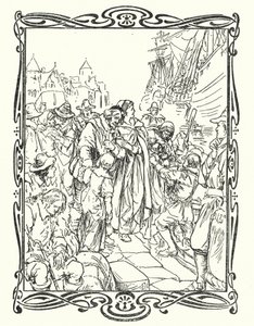 Pilgrimsfædrene (farve litho) af English School