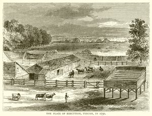 Henrettelsesstedet, Tyburn, i 1750 af English School