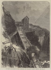 Prinsen og Prinsessen af Wales nedstiger Botallack Tin-mine, Cornwall (gravering) af English School
