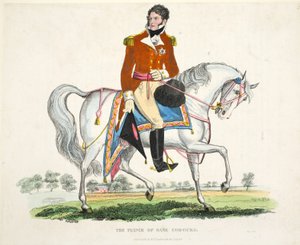 Der Prinz von Sachsen-Coburg, veröffentlicht von Richard Evans, graviert von Romney, Illustration aus An Historical Account of the Battle of Waterloo von William Mudford, 1816 von English School