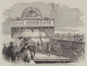 Prinsen af Wales lægger den sidste sten på Victoria Bridge (kobberstik) af English School