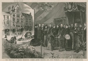 Die Prinzessin von Wales empfängt Geldbörsen nach der Eröffnung des neuen Working Lads Institute in Whitechapel von English School