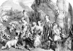 Dronningen og hendes børn i Windsor Great Park, fra "Illustrated London News", 1852 af English School