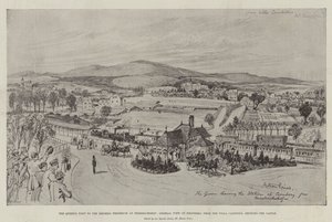 Dronningens besøg hos kejserinde Frederick på Friedrichshof, General View of Kronberg, fra Villa Candidus, der viser slottet (gravering) af English School