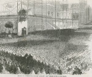 Pastor Charles Haddon Spurgeon prædiker sin ydmygelses dag-prædiken i Crystal Palace af English School
