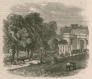 The Riot in Hyde Park: De ødelagte rækværk ved Hyde Park Corner af English School