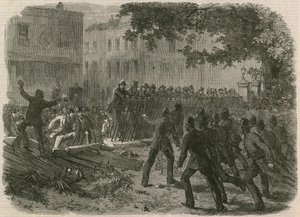 The Riot in Hyde Park: Pøbelen trækker rækværket ned i Park Lane af English School
