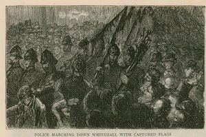 The Riot in Trafalgar Square: Politi marcherer ned af Whitehall med fangede flag af English School