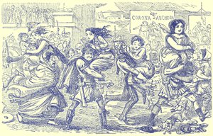 The Romans Walking off with the Sabine Women, illustration fra The Comic History of Rome af Gilbert Abbott a Beckett, udgivet ca. 1850 (digitalt forbedret billede) af English School