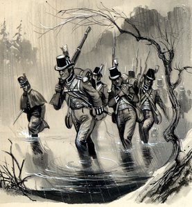 Royal Marines kæmper mod amerikanerne i de store søer i krigen med USA af English School