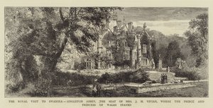 Det kongelige besøg i Swansea, Singleton Abbey, sæde for fru J H Vivian, hvor prinsen og prinsessen af Wales opholdt sig (gravering) af English School