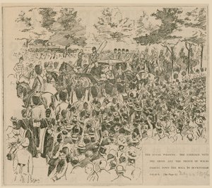 Det kongelige bryllup, vognen med bruden og prinsen af Wales, der passerer ned ad Mall til Buckingham Palace af English School