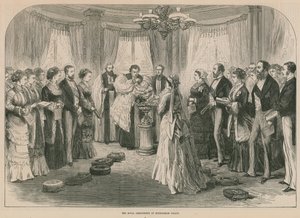 Den kongelige barnedåb i Buckingham Palace af English School